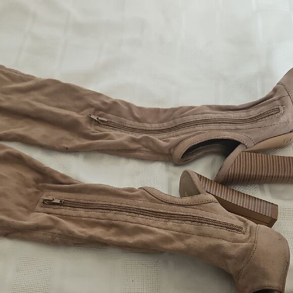 Shoe Republic LA Tan Over-the-Knee Boots with Stiletto Heel - Picture 11 of 16